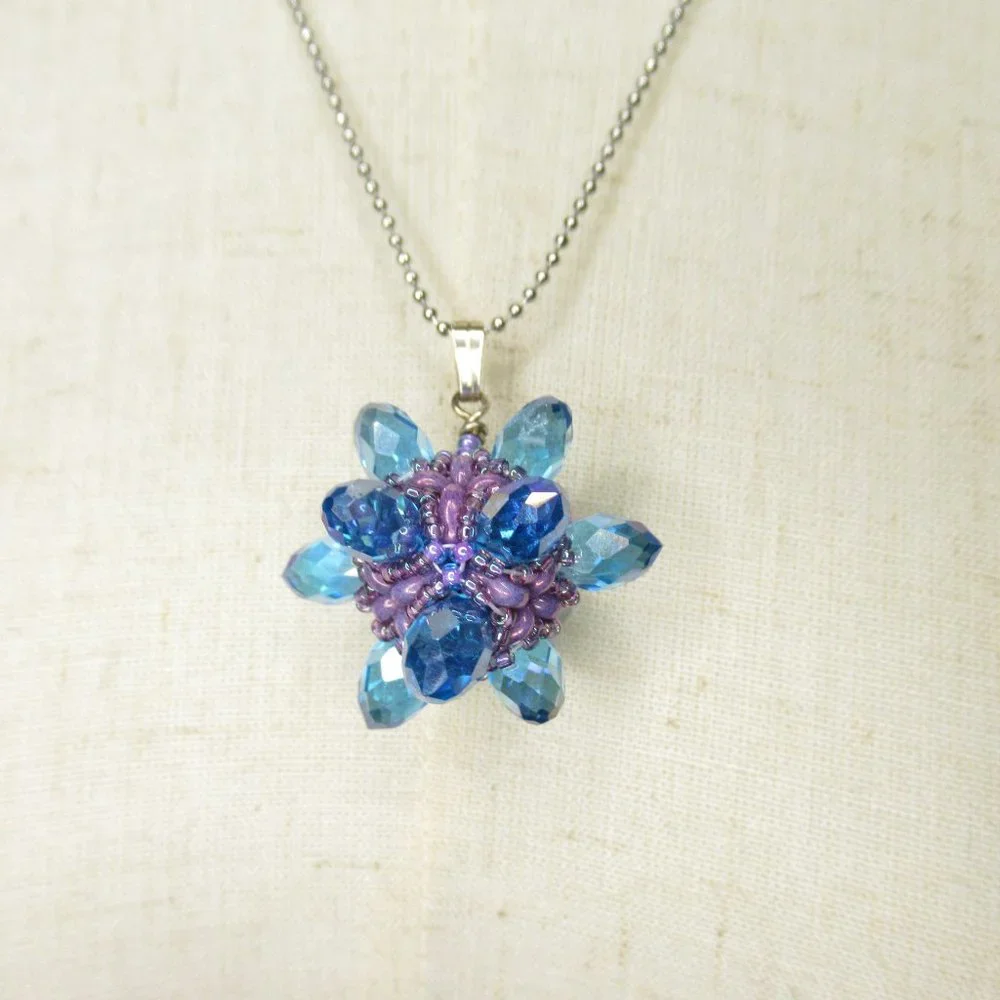 Blue Crystal 3d Beaded Bead pendant